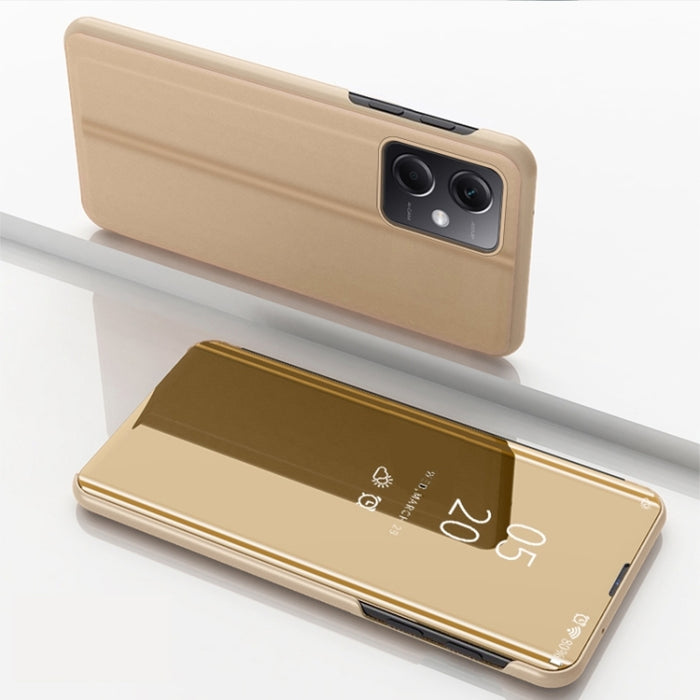 Estuche para teléfono de cuero con tapa horizontal con espejo plateado y soporte, For Redmi Note 12 4G Global
