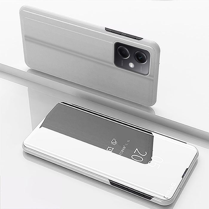 Estuche para teléfono de cuero con tapa horizontal con espejo plateado y soporte, For Redmi Note 12 4G Global