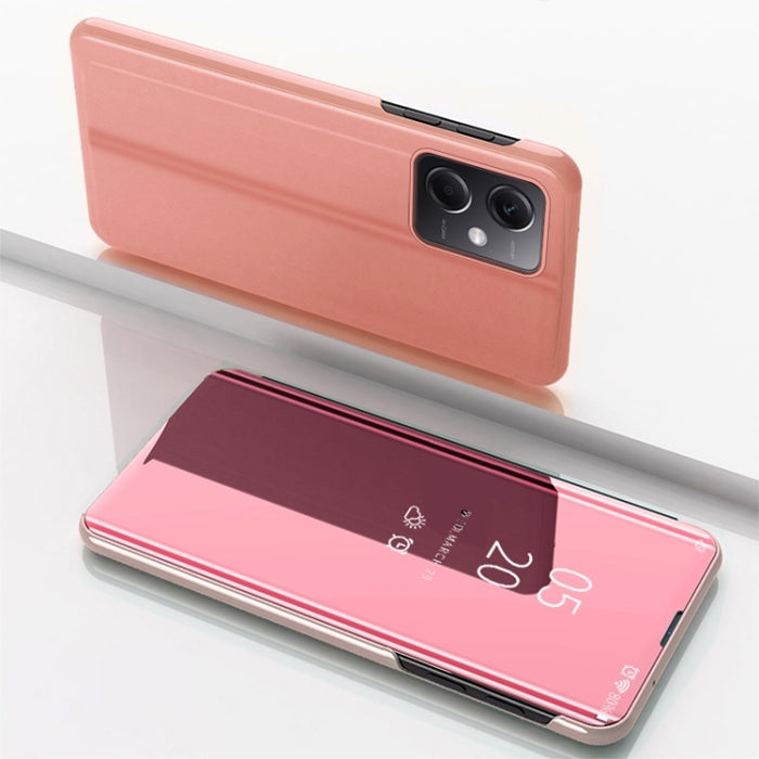 Estuche para teléfono de cuero con tapa horizontal con espejo plateado y soporte, For Redmi Note 12 4G Global
