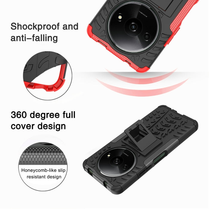 Funda para teléfono con textura de neumático TPU + PC con soporte, For Xiaomi Redmi A3 4G, For Xiaomi Redmi Note 13 4G, For Xiaomi Poco C65, For Xiaomi Redmi Note 13 5G Global, For Xiaomi Redmi 13C 4G, For Xiaomi Redmi Note 13 Pro+ 5G                  ...