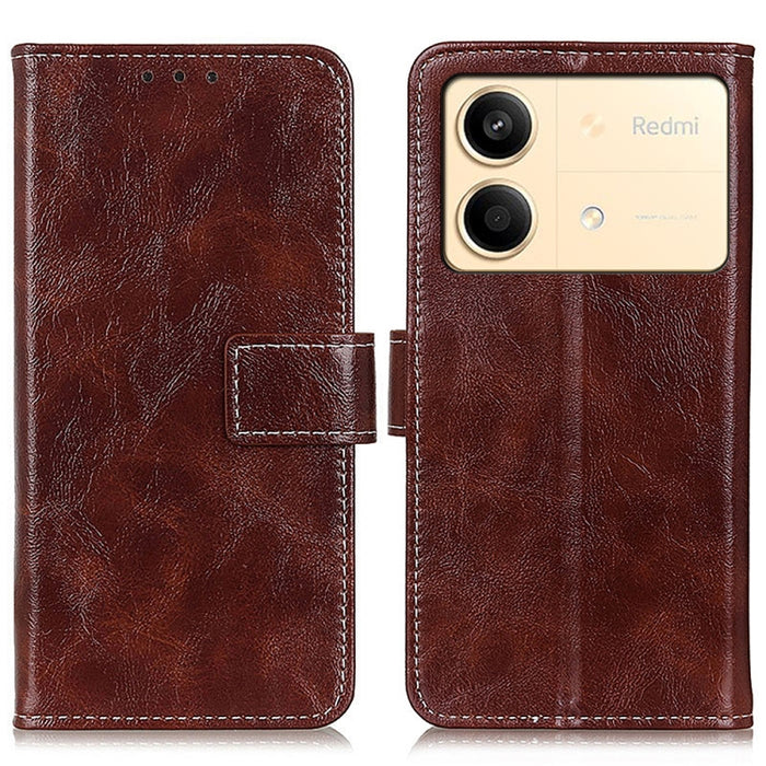 Estuche para teléfono de cuero con tapa horizontal y textura de caballo loco retro, For Xiaomi Poco F6 / Redmi Turbo 3, For Xiaomi Poco F6 Pro, For Xiaomi Redmi K70 5G / K70 Pro 5G, For Xiaomi Redmi Note 13 Pro 4G/Poco M6 Pro 4G, For Xiaomi Redmi A3   ...