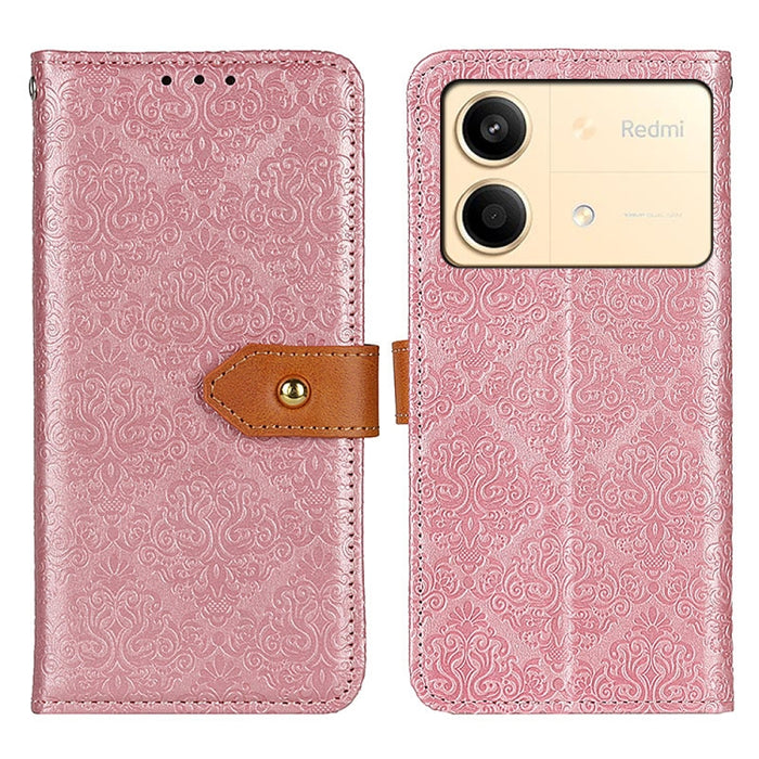 Estuche para teléfono de cuero con tapa en relieve floral europeo, For Xiaomi Poco F6 / Redmi Turbo 3, For Xiaomi Poco F6 Pro, For Xiaomi Redmi K70 5G / K70 Pro 5G, For Xiaomi Redmi Note 13 Pro 4G/Poco M6 Pro 4G, For Xiaomi Redmi A3, For Xiaomi Redmi 1...
