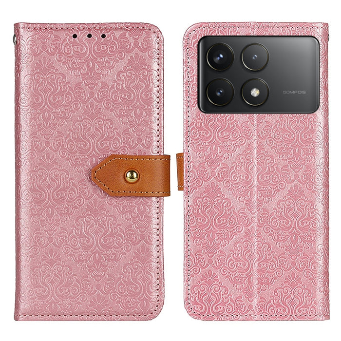 Estuche para teléfono de cuero con tapa en relieve floral europeo, For Xiaomi Poco F6 / Redmi Turbo 3, For Xiaomi Poco F6 Pro, For Xiaomi Redmi K70 5G / K70 Pro 5G, For Xiaomi Redmi Note 13 Pro 4G/Poco M6 Pro 4G, For Xiaomi Redmi A3, For Xiaomi Redmi 1...