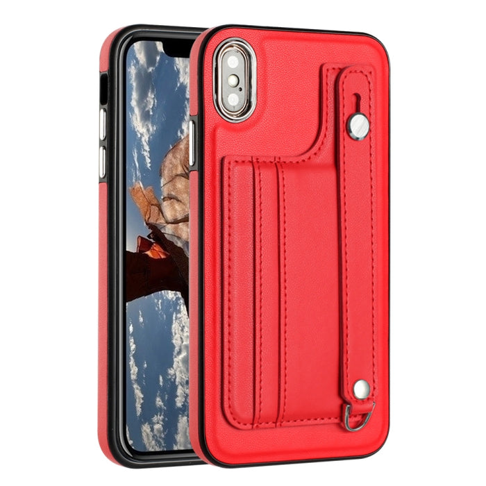 Estuche para teléfono de cuero a prueba de golpes con correa para la muñeca