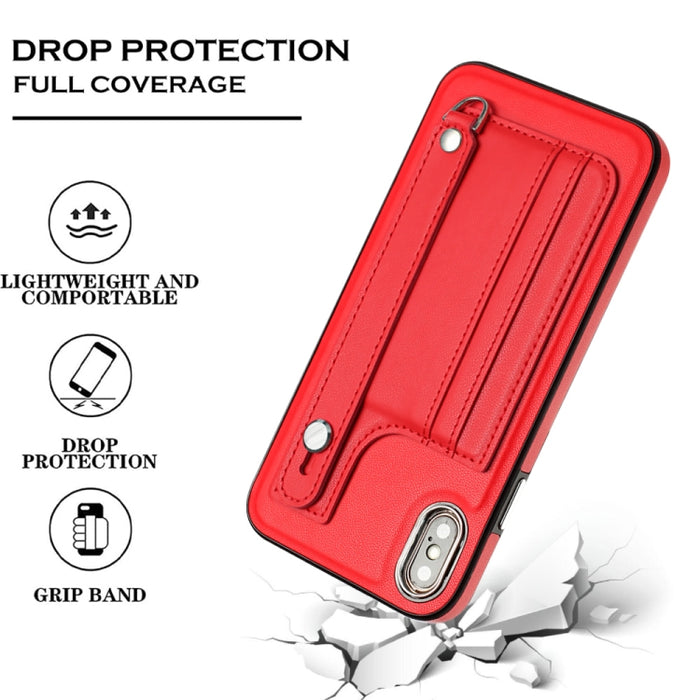 Estuche para teléfono de cuero a prueba de golpes con correa para la muñeca