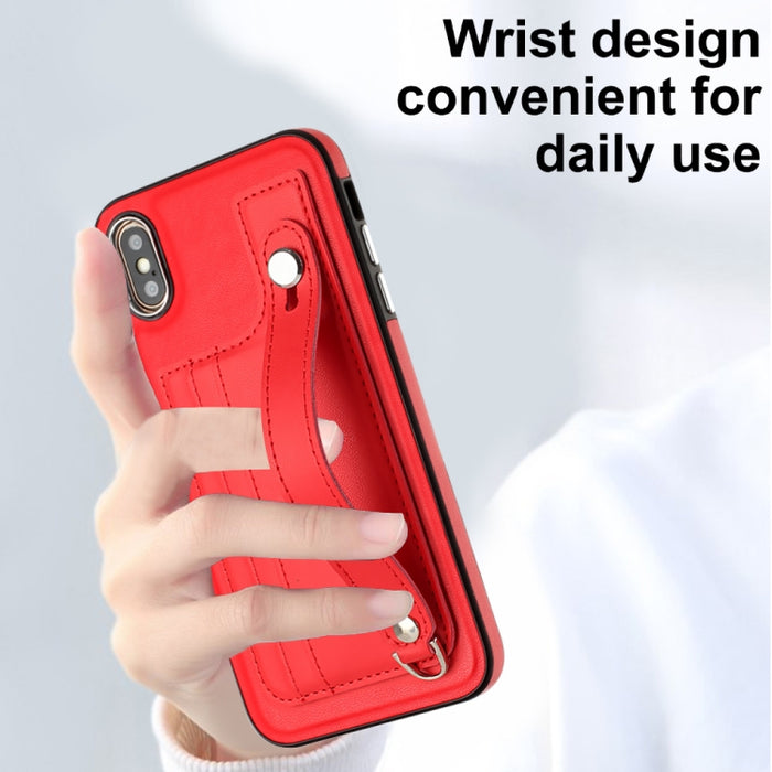 Estuche para teléfono de cuero a prueba de golpes con correa para la muñeca