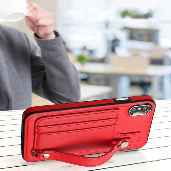 Estuche para teléfono de cuero a prueba de golpes con correa para la muñeca
