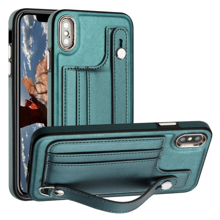 Estuche para teléfono de cuero a prueba de golpes con correa para la muñeca
