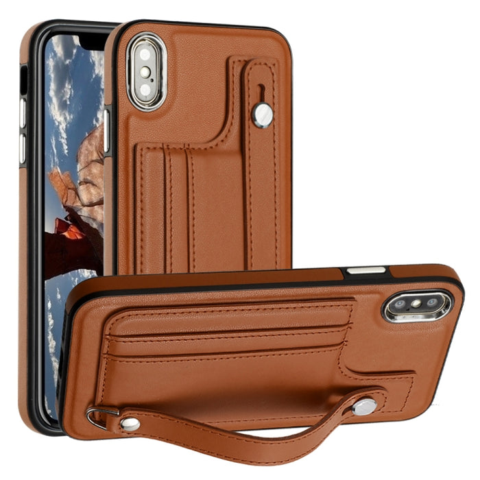 Estuche para teléfono de cuero a prueba de golpes con correa para la muñeca