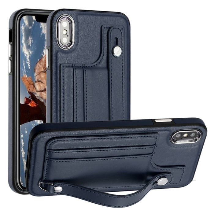Estuche para teléfono de cuero a prueba de golpes con correa para la muñeca