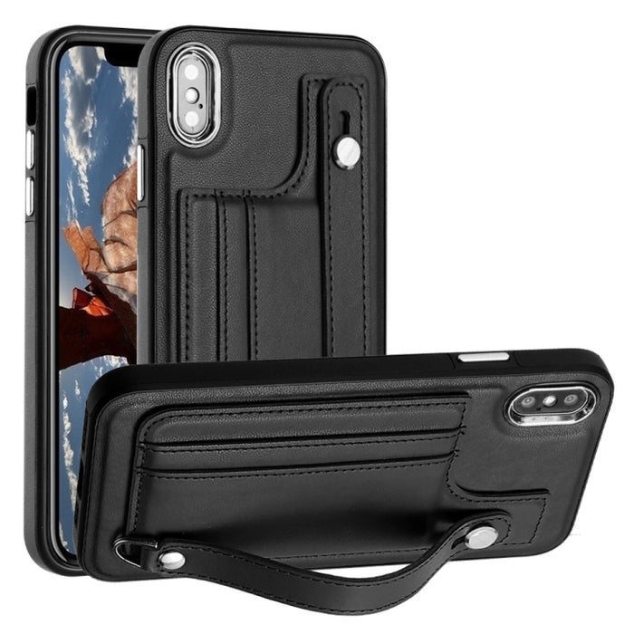 Estuche para teléfono de cuero a prueba de golpes con correa para la muñeca