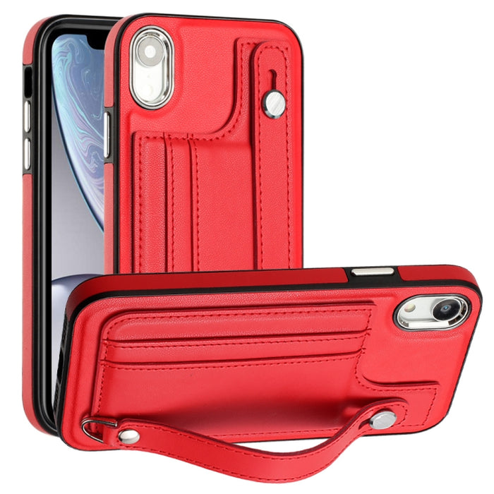 Estuche para teléfono de cuero a prueba de golpes con correa para la muñeca