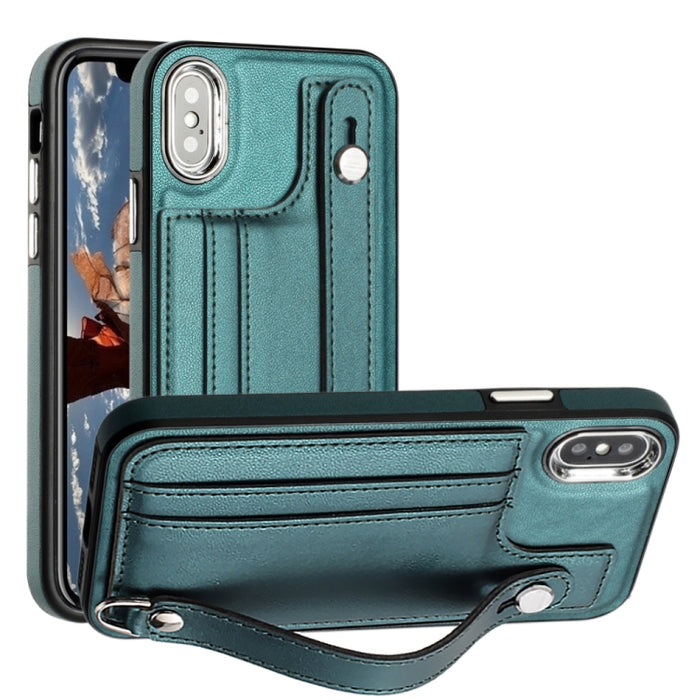 Estuche para teléfono de cuero a prueba de golpes con correa para la muñeca