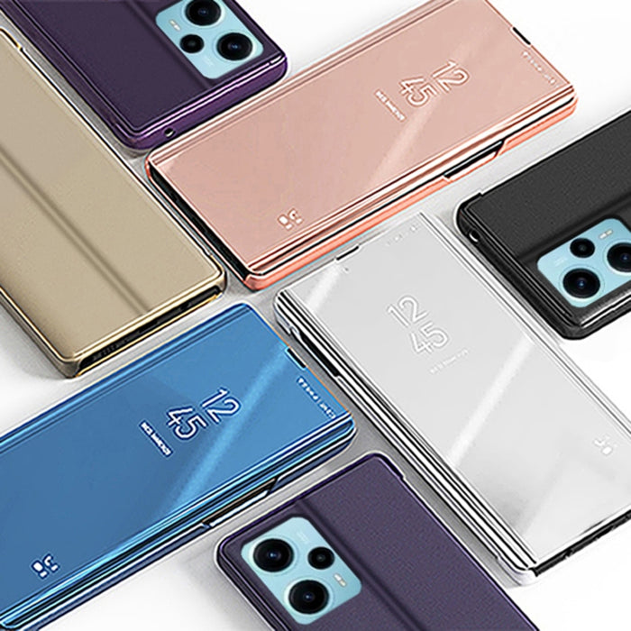 Estuche para teléfono de cuero con tapa y soporte de espejo plateado, For Xiaomi Poco F5, For Xiaomi Poco F5 Pro