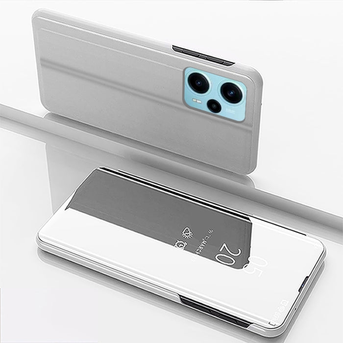 Estuche para teléfono de cuero con tapa y soporte de espejo plateado, For Xiaomi Poco F5, For Xiaomi Poco F5 Pro