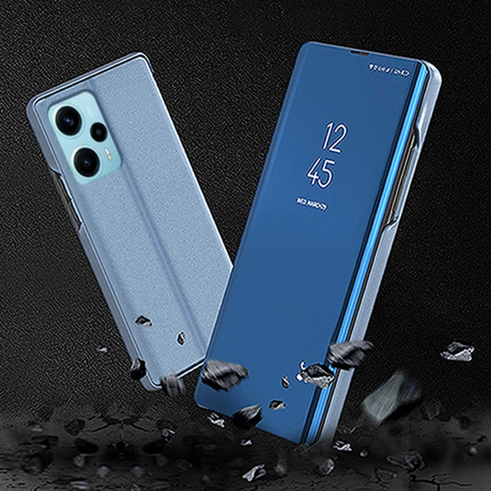 Estuche para teléfono de cuero con tapa y soporte de espejo plateado, For Xiaomi Poco F5, For Xiaomi Poco F5 Pro
