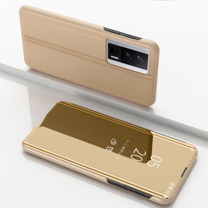 Estuche para teléfono de cuero con tapa y soporte de espejo plateado, For Xiaomi Poco F5, For Xiaomi Poco F5 Pro