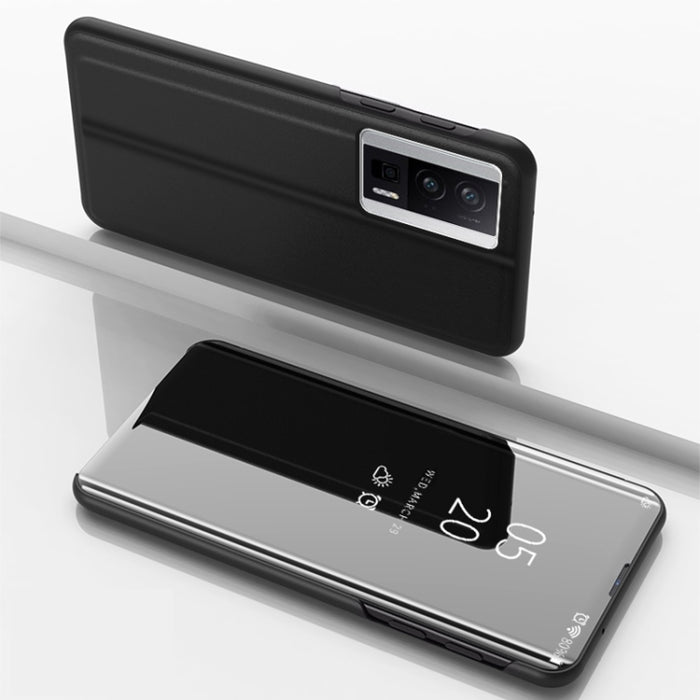 Estuche para teléfono de cuero con tapa y soporte de espejo plateado, For Xiaomi Poco F5, For Xiaomi Poco F5 Pro