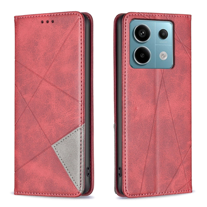 Estuche para teléfono de cuero magnético con textura de rombos, For Xiaomi Poco M6 4G / Redmi 13 4G, For Xiaomi Redmi Note 13 Pro 4G Global, For Xiaomi Poco M6 Pro 4G, For Xiaomi Redmi A3, For Xiaomi Redmi Note 13 4G Global, For Xiaomi Redmi K70E      ...
