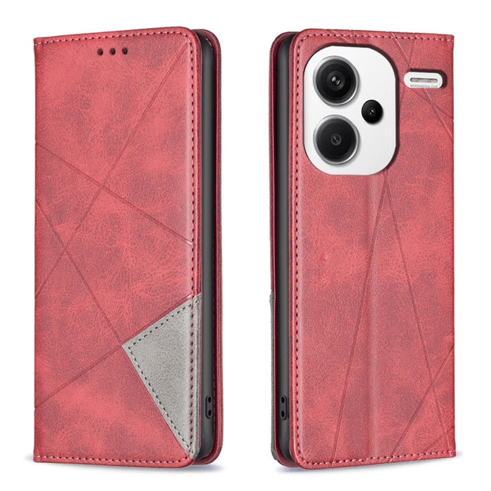 Estuche para teléfono de cuero magnético con textura de rombos, For Xiaomi Poco M6 4G / Redmi 13 4G, For Xiaomi Redmi Note 13 Pro 4G Global, For Xiaomi Poco M6 Pro 4G, For Xiaomi Redmi A3, For Xiaomi Redmi Note 13 4G Global, For Xiaomi Redmi K70E      ...