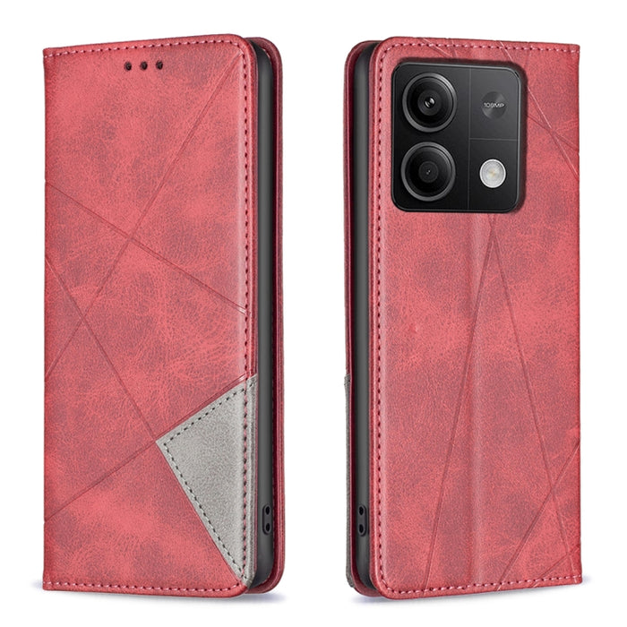 Estuche para teléfono de cuero magnético con textura de rombos, For Xiaomi Poco M6 4G / Redmi 13 4G, For Xiaomi Redmi Note 13 Pro 4G Global, For Xiaomi Poco M6 Pro 4G, For Xiaomi Redmi A3, For Xiaomi Redmi Note 13 4G Global, For Xiaomi Redmi K70E      ...