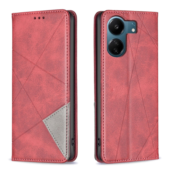 Estuche para teléfono de cuero magnético con textura de rombos, For Xiaomi Poco M6 4G / Redmi 13 4G, For Xiaomi Redmi Note 13 Pro 4G Global, For Xiaomi Poco M6 Pro 4G, For Xiaomi Redmi A3, For Xiaomi Redmi Note 13 4G Global, For Xiaomi Redmi K70E      ...