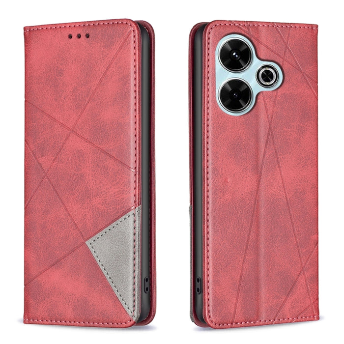 Estuche para teléfono de cuero magnético con textura de rombos, For Xiaomi Poco M6 4G / Redmi 13 4G, For Xiaomi Redmi Note 13 Pro 4G Global, For Xiaomi Poco M6 Pro 4G, For Xiaomi Redmi A3, For Xiaomi Redmi Note 13 4G Global, For Xiaomi Redmi K70E      ...