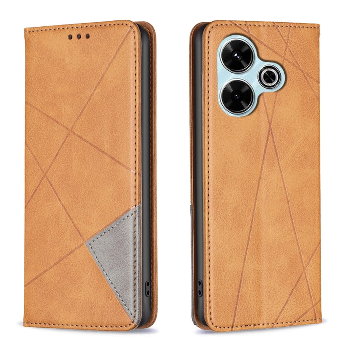 Estuche para teléfono de cuero magnético con textura de rombos, For Xiaomi Poco M6 4G / Redmi 13 4G, For Xiaomi Redmi Note 13 Pro 4G Global, For Xiaomi Poco M6 Pro 4G, For Xiaomi Redmi A3, For Xiaomi Redmi Note 13 4G Global, For Xiaomi Redmi K70E      ...
