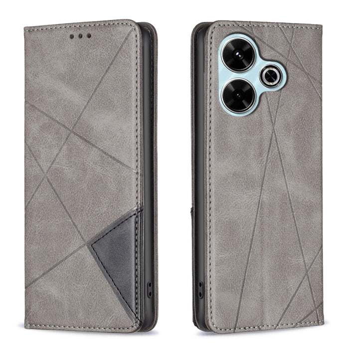 Estuche para teléfono de cuero magnético con textura de rombos, For Xiaomi Poco M6 4G / Redmi 13 4G, For Xiaomi Redmi Note 13 Pro 4G Global, For Xiaomi Poco M6 Pro 4G, For Xiaomi Redmi A3, For Xiaomi Redmi Note 13 4G Global, For Xiaomi Redmi K70E      ...