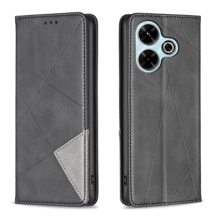 Estuche para teléfono de cuero magnético con textura de rombos, For Xiaomi Poco M6 4G / Redmi 13 4G, For Xiaomi Redmi Note 13 Pro 4G Global, For Xiaomi Poco M6 Pro 4G, For Xiaomi Redmi A3, For Xiaomi Redmi Note 13 4G Global, For Xiaomi Redmi K70E      ...