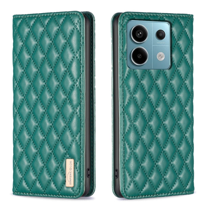Estuche para teléfono con tapa de cuero magnético Diamond Lattice, For Xiaomi Poco M6 4G / Redmi 13 4G, For Xiaomi Redmi Note 13 Pro 4G Global, For Xiaomi Poco M6 Pro 4G, For Xiaomi Redmi A3, For Xiaomi Redmi Note 13 4G Global, For Xiaomi Redmi K70E   ...