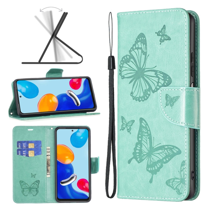 Estuche para teléfono de cuero con dos mariposas en relieve, For Xiaomi Redmi Note 13 Pro 4G Global, For Xiaomi Poco M6 Pro 4G, For Xiaomi Redmi Note 13 4G Global, For Xiaomi Redmi Note 13, For Xiaomi Redmi 13C, For Xiaomi Redmi Note 13 Pro+ 5G        ...