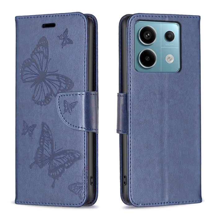 Estuche para teléfono de cuero con dos mariposas en relieve, For Xiaomi Redmi Note 13 Pro 4G Global, For Xiaomi Poco M6 Pro 4G, For Xiaomi Redmi Note 13 4G Global, For Xiaomi Redmi Note 13, For Xiaomi Redmi 13C, For Xiaomi Redmi Note 13 Pro+ 5G        ...