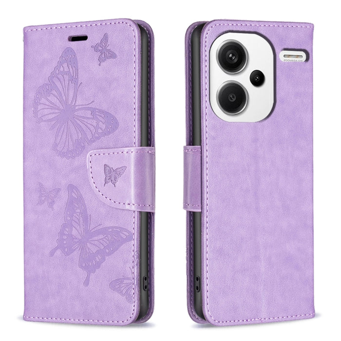 Estuche para teléfono de cuero con dos mariposas en relieve, For Xiaomi Redmi Note 13 Pro 4G Global, For Xiaomi Poco M6 Pro 4G, For Xiaomi Redmi Note 13 4G Global, For Xiaomi Redmi Note 13, For Xiaomi Redmi 13C, For Xiaomi Redmi Note 13 Pro+ 5G        ...
