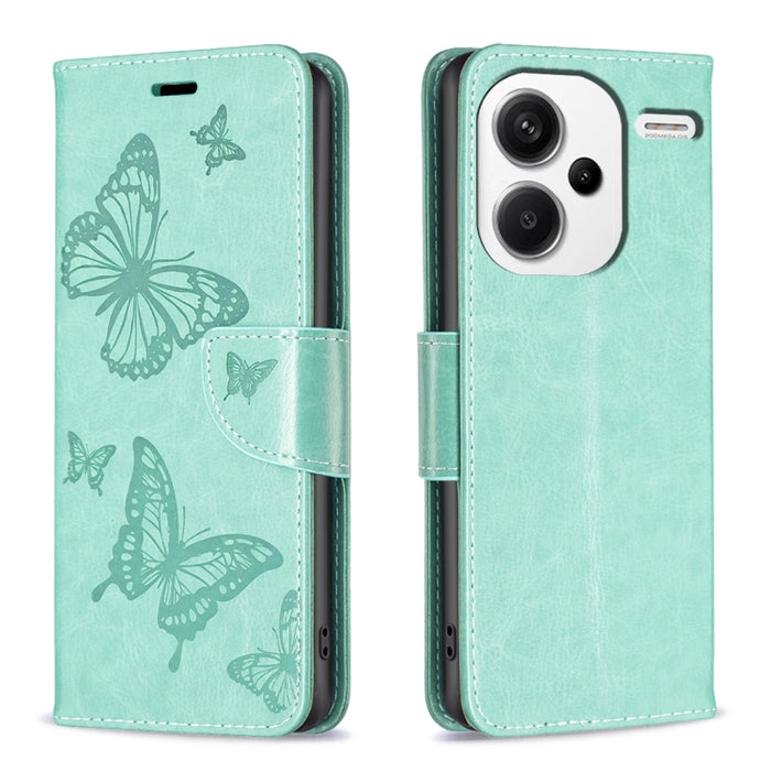 Estuche para teléfono de cuero con dos mariposas en relieve, For Xiaomi Redmi Note 13 Pro 4G Global, For Xiaomi Poco M6 Pro 4G, For Xiaomi Redmi Note 13 4G Global, For Xiaomi Redmi Note 13, For Xiaomi Redmi 13C, For Xiaomi Redmi Note 13 Pro+ 5G        ...