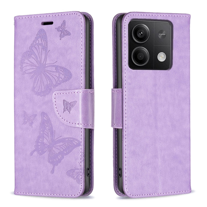 Estuche para teléfono de cuero con dos mariposas en relieve, For Xiaomi Redmi Note 13 Pro 4G Global, For Xiaomi Poco M6 Pro 4G, For Xiaomi Redmi Note 13 4G Global, For Xiaomi Redmi Note 13, For Xiaomi Redmi 13C, For Xiaomi Redmi Note 13 Pro+ 5G        ...