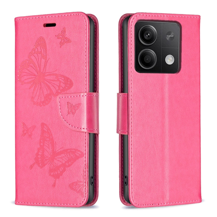 Estuche para teléfono de cuero con dos mariposas en relieve, For Xiaomi Redmi Note 13 Pro 4G Global, For Xiaomi Poco M6 Pro 4G, For Xiaomi Redmi Note 13 4G Global, For Xiaomi Redmi Note 13, For Xiaomi Redmi 13C, For Xiaomi Redmi Note 13 Pro+ 5G        ...