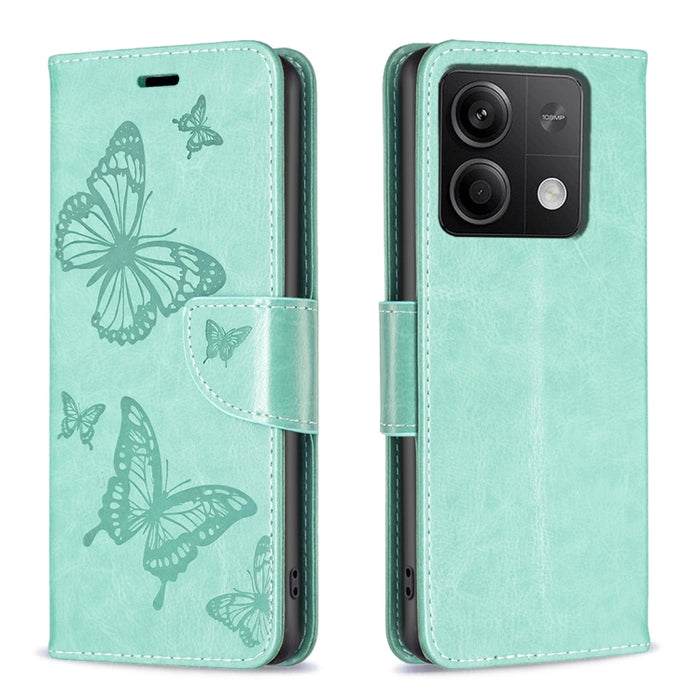 Estuche para teléfono de cuero con dos mariposas en relieve, For Xiaomi Redmi Note 13 Pro 4G Global, For Xiaomi Poco M6 Pro 4G, For Xiaomi Redmi Note 13 4G Global, For Xiaomi Redmi Note 13, For Xiaomi Redmi 13C, For Xiaomi Redmi Note 13 Pro+ 5G        ...