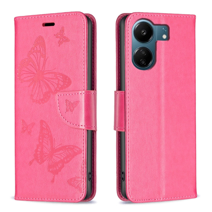 Estuche para teléfono de cuero con dos mariposas en relieve, For Xiaomi Redmi Note 13 Pro 4G Global, For Xiaomi Poco M6 Pro 4G, For Xiaomi Redmi Note 13 4G Global, For Xiaomi Redmi Note 13, For Xiaomi Redmi 13C, For Xiaomi Redmi Note 13 Pro+ 5G        ...