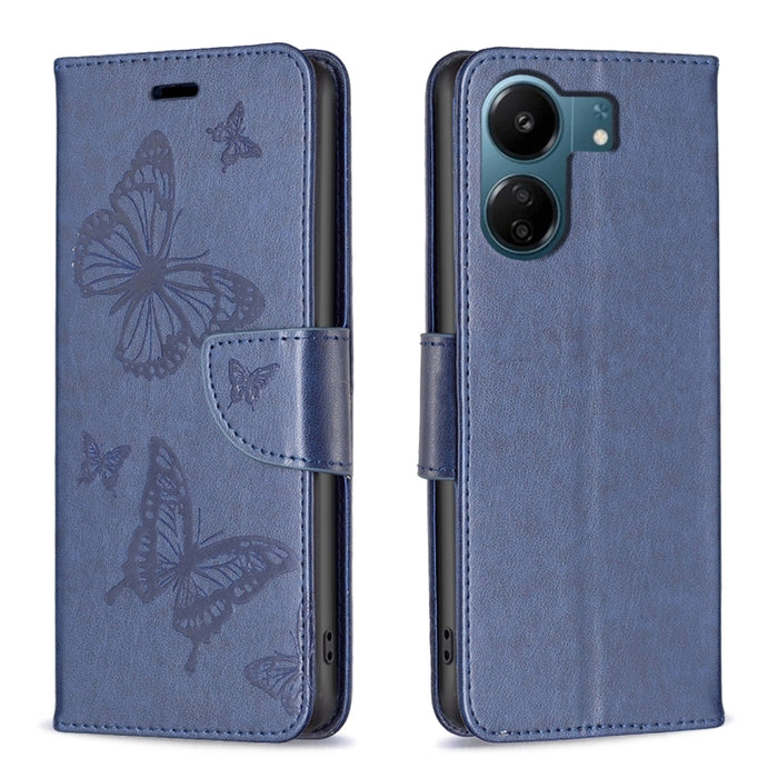 Estuche para teléfono de cuero con dos mariposas en relieve, For Xiaomi Redmi Note 13 Pro 4G Global, For Xiaomi Poco M6 Pro 4G, For Xiaomi Redmi Note 13 4G Global, For Xiaomi Redmi Note 13, For Xiaomi Redmi 13C, For Xiaomi Redmi Note 13 Pro+ 5G        ...