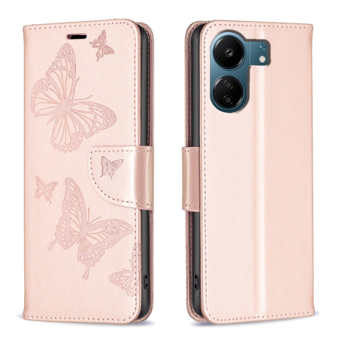 Estuche para teléfono de cuero con dos mariposas en relieve, For Xiaomi Redmi Note 13 Pro 4G Global, For Xiaomi Poco M6 Pro 4G, For Xiaomi Redmi Note 13 4G Global, For Xiaomi Redmi Note 13, For Xiaomi Redmi 13C, For Xiaomi Redmi Note 13 Pro+ 5G        ...