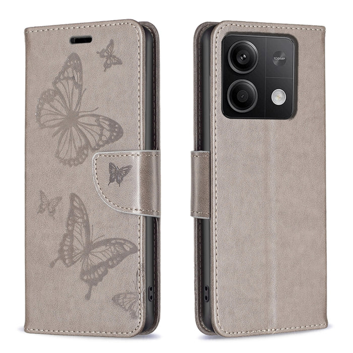 Estuche para teléfono de cuero con dos mariposas en relieve, For Xiaomi Redmi Note 13 Pro 4G Global, For Xiaomi Poco M6 Pro 4G, For Xiaomi Redmi Note 13 4G Global, For Xiaomi Redmi Note 13, For Xiaomi Redmi 13C, For Xiaomi Redmi Note 13 Pro+ 5G        ...