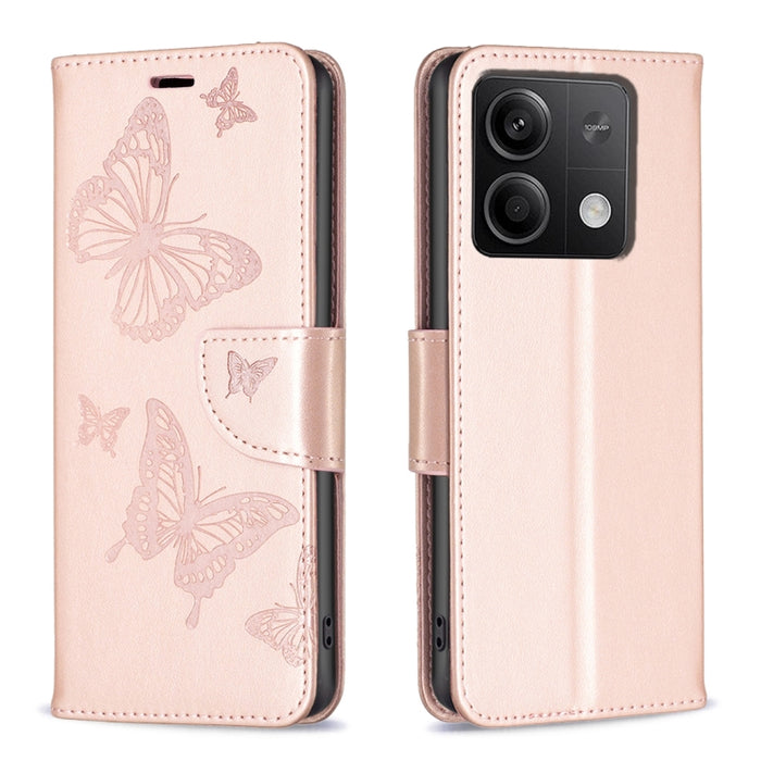Estuche para teléfono de cuero con dos mariposas en relieve, For Xiaomi Redmi Note 13 Pro 4G Global, For Xiaomi Poco M6 Pro 4G, For Xiaomi Redmi Note 13 4G Global, For Xiaomi Redmi Note 13, For Xiaomi Redmi 13C, For Xiaomi Redmi Note 13 Pro+ 5G        ...