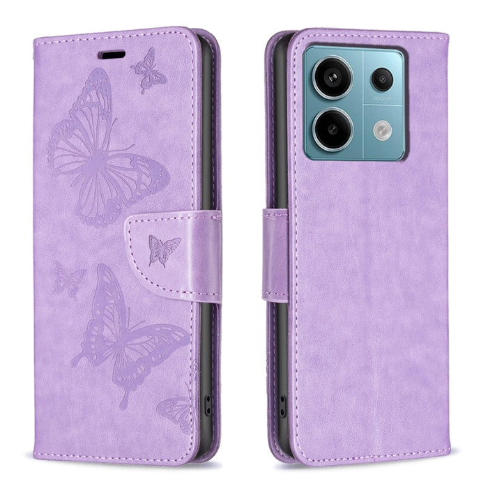 Estuche para teléfono de cuero con dos mariposas en relieve, For Xiaomi Redmi Note 13 Pro 4G Global, For Xiaomi Poco M6 Pro 4G, For Xiaomi Redmi Note 13 4G Global, For Xiaomi Redmi Note 13, For Xiaomi Redmi 13C, For Xiaomi Redmi Note 13 Pro+ 5G        ...