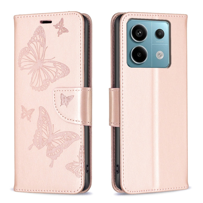 Estuche para teléfono de cuero con dos mariposas en relieve, For Xiaomi Redmi Note 13 Pro 4G Global, For Xiaomi Poco M6 Pro 4G, For Xiaomi Redmi Note 13 4G Global, For Xiaomi Redmi Note 13, For Xiaomi Redmi 13C, For Xiaomi Redmi Note 13 Pro+ 5G        ...