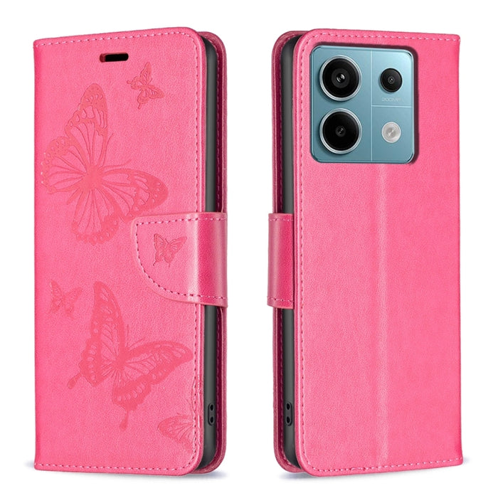 Estuche para teléfono de cuero con dos mariposas en relieve, For Xiaomi Redmi Note 13 Pro 4G Global, For Xiaomi Poco M6 Pro 4G, For Xiaomi Redmi Note 13 4G Global, For Xiaomi Redmi Note 13, For Xiaomi Redmi 13C, For Xiaomi Redmi Note 13 Pro+ 5G        ...
