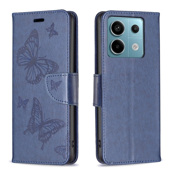 Estuche para teléfono de cuero con dos mariposas en relieve, For Xiaomi Redmi Note 13 Pro 4G Global, For Xiaomi Poco M6 Pro 4G, For Xiaomi Redmi Note 13 4G Global, For Xiaomi Redmi Note 13, For Xiaomi Redmi 13C, For Xiaomi Redmi Note 13 Pro+ 5G        ...