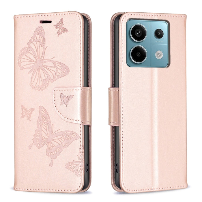 Estuche para teléfono de cuero con dos mariposas en relieve, For Xiaomi Redmi Note 13 Pro 4G Global, For Xiaomi Poco M6 Pro 4G, For Xiaomi Redmi Note 13 4G Global, For Xiaomi Redmi Note 13, For Xiaomi Redmi 13C, For Xiaomi Redmi Note 13 Pro+ 5G        ...