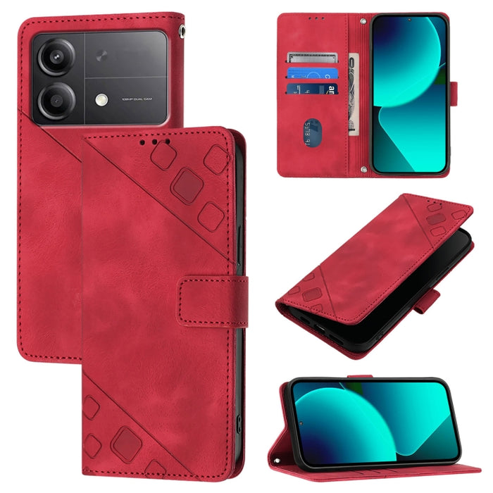 Estuche para teléfono de cuero en relieve con tacto de piel, For Xiaomi Poco F6, For Xiaomi Poco M6 Pro 4G, For Xiaomi Poco X6 Neo 5G Global, For Xiaomi Redmi A3, For Xiaomi Redmi Note 13 Pro 4G Global, For Xiaomi Redmi Note 13 4G Global               ...