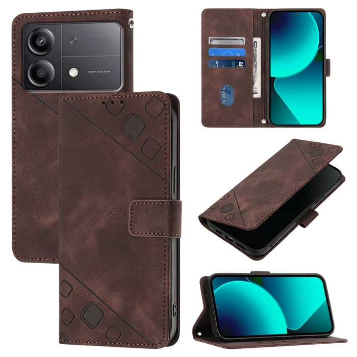 Estuche para teléfono de cuero en relieve con tacto de piel, For Xiaomi Poco F6, For Xiaomi Poco M6 Pro 4G, For Xiaomi Poco X6 Neo 5G Global, For Xiaomi Redmi A3, For Xiaomi Redmi Note 13 Pro 4G Global, For Xiaomi Redmi Note 13 4G Global               ...